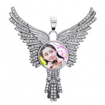 dye sublimation button necklace pendant for women wing necklaces pendants with zircon for hot transfer printing blank gifts