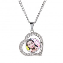 sublimation  button heart zircon necklaces pendants 