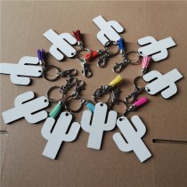 sublimation blank MDF wooden Cactus keychains ring with tassels