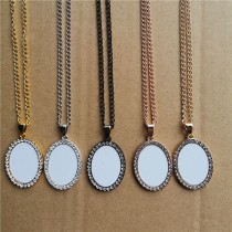 sublimation small oval zircon necklace pendant for women