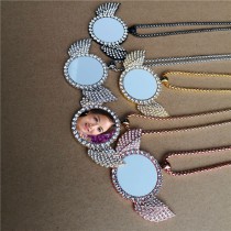 sublimation wings round necklace pendant with zircon printing size 30mm