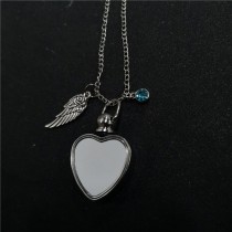 sublimation urn necklace pendant with wings and birthday stone 