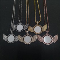 sublimation wings round necklace pendant can rorate two sided printing