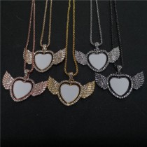 sublimation heart  wings necklace pendant can rorate two sided printing