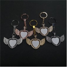 sublimation heart wings keychains keychain  with zircon can rorate two sided printing