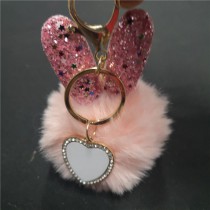 sublimation rabbit ball keychains with zircon charms