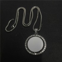 printing size:30mm sublimation big round necklace pendant  two sided printing and can rotate