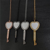 sublimation zircon key heart  necklace pendant  with Stainless Steel Chains