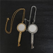 sublimation zircon key round necklace pendant  with Stainless Steel Chains