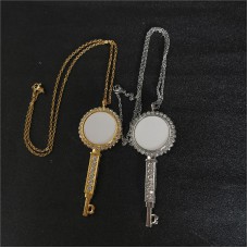 sublimation zircon key round necklace pendant  with Stainless Steel Chains