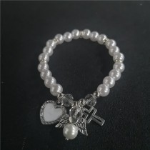 sublimation blank angel cross bead bracelets with small heart