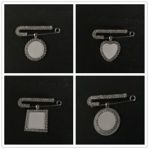 sublimation blank heart square round oval brooches with zircon pin