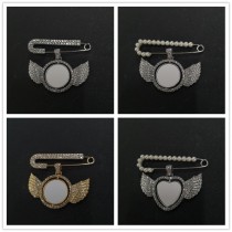 sublimation blank wing brooches with zircon pin bead pin two sided printing