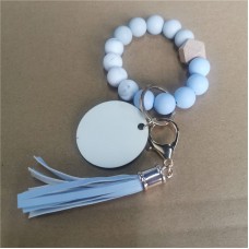 with MDF round  sublimation silicagel bead bracelet bracelets bangle keychain with PU tassel