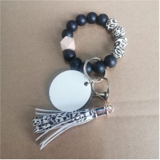 with MDF round  sublimation Leopard silicagel bead bracelet bracelets bangle keychain with PU tassel