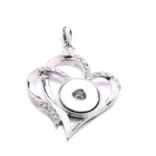 sublimation button zircon necklace pendant double heart  with  stainless steel chain NP073